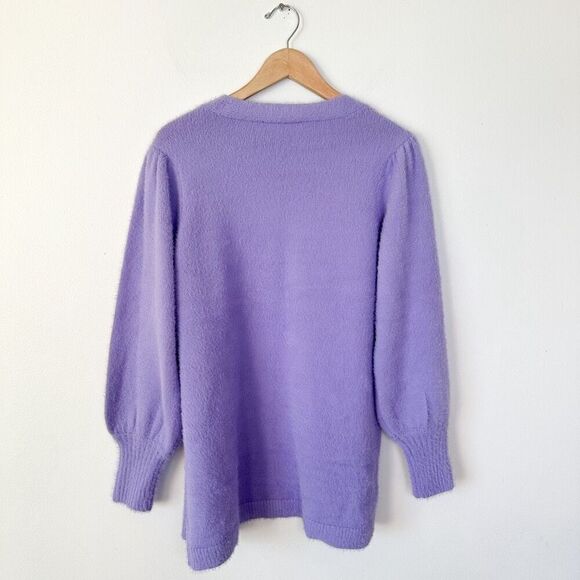Boston Proper Women’s Plush Balloon Sleeve Cardigan Violet Tulip - Picture 3 of 11